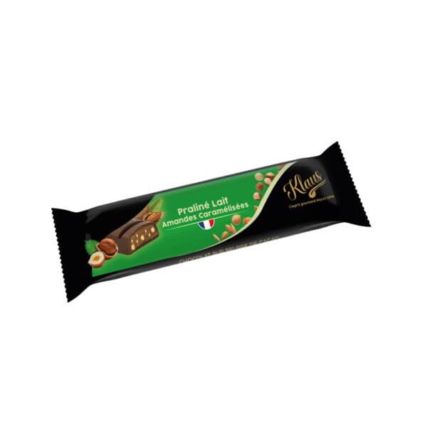 Barre chocolat lait praliné & amandes caramélisées 35g