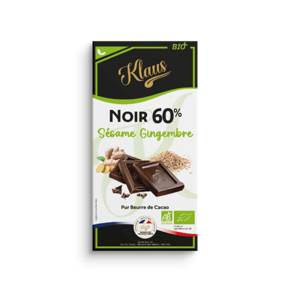 Tablette Bio noir 60% sésame et gingembre 100g